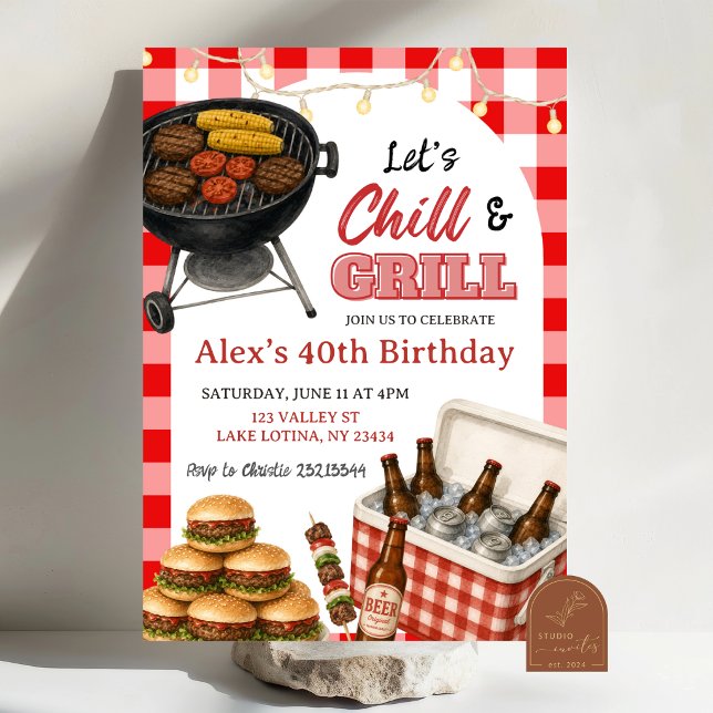 BBQ-Rot-Gingham-Grill-und-Chill-Geburtstag Einladung (Von Creator hochgeladen)