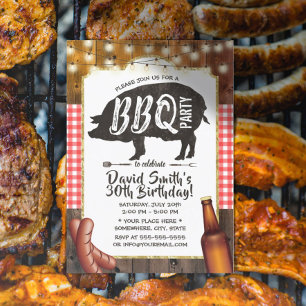 BBQ-Schweinebraten-Geburtstagsfeier Rustikale Sche Einladung
