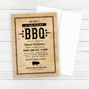 BBQ-Schweinebraten Vintage-Papier Geburtstag Einladung
