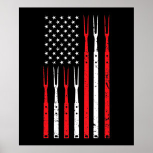 BBQ   Shirt for Men Vater Gift Patriotic USA Flag Poster