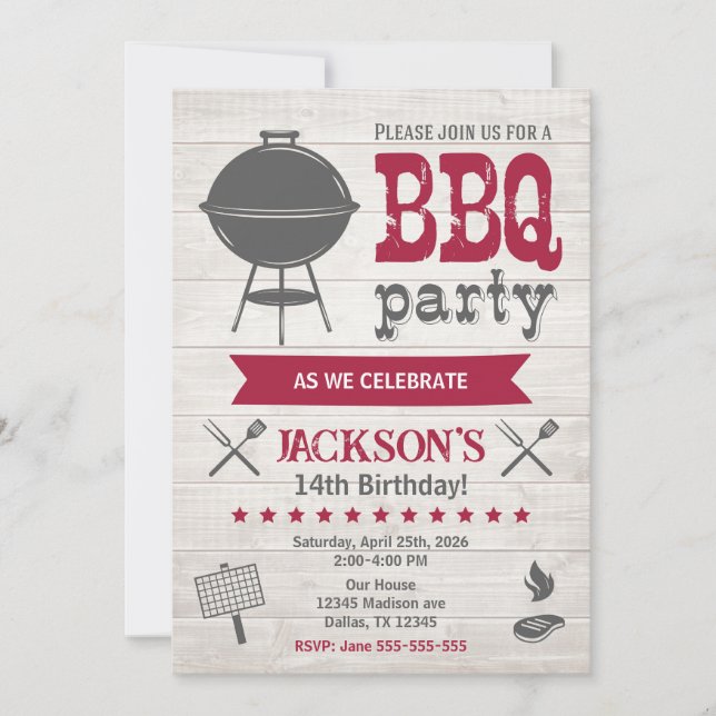 BBQ Sommer Garten Geburtstagsfeier Rustikal Einladung (Vorderseite)