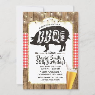 BBQ- und Bier-Rustic-Lichterketten-Geburtstagsfeie Einladung