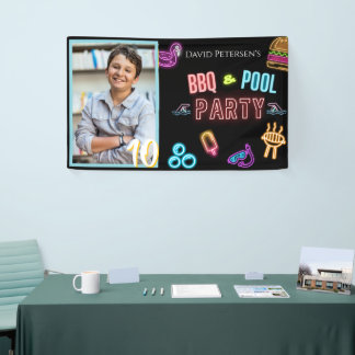 BBQ- und Poolparty-Neon-Foto-Geburtstag Banner