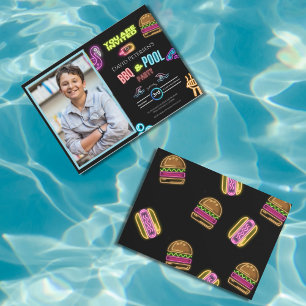 BBQ- und Poolparty-Neon-Foto-Geburtstagseinladung Einladung