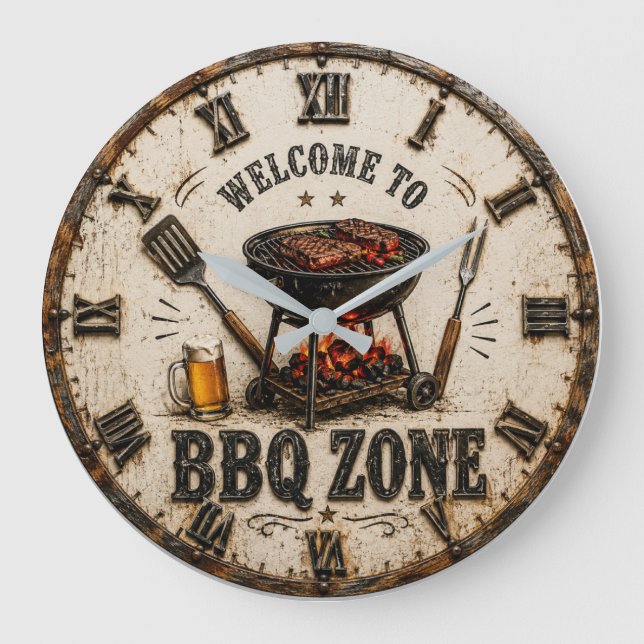 BBQ Zone  Barbecue Grill Große Wanduhr (Vorderseite)