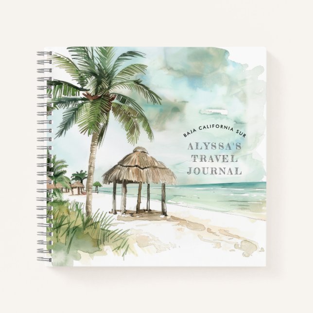 BCS | Palm Tree & Palapa Beach Travel Journal Notizbuch (Vorderseite)