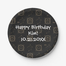 Bday Black & Gold Zodiac Libra Astrologie Sternzei Pappteller