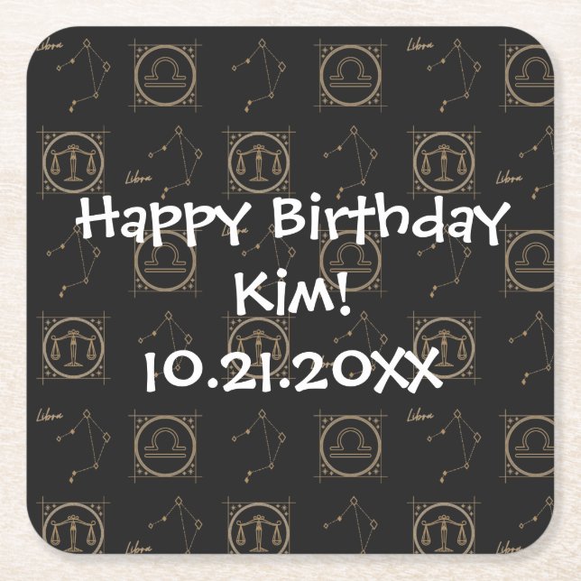 Bday Black & Gold Zodiac Libra Astrologie Sternzei Rechteckiger Pappuntersetzer (Vorderseite)