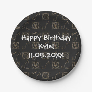 Bday Black Gold Zodiac Scorpio Astrologie Sternzei Pappteller
