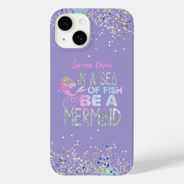 "Be a Mermaid" Iridescent Hologram Glitzer Case-Mate iPhone Hülle (Rückseite)