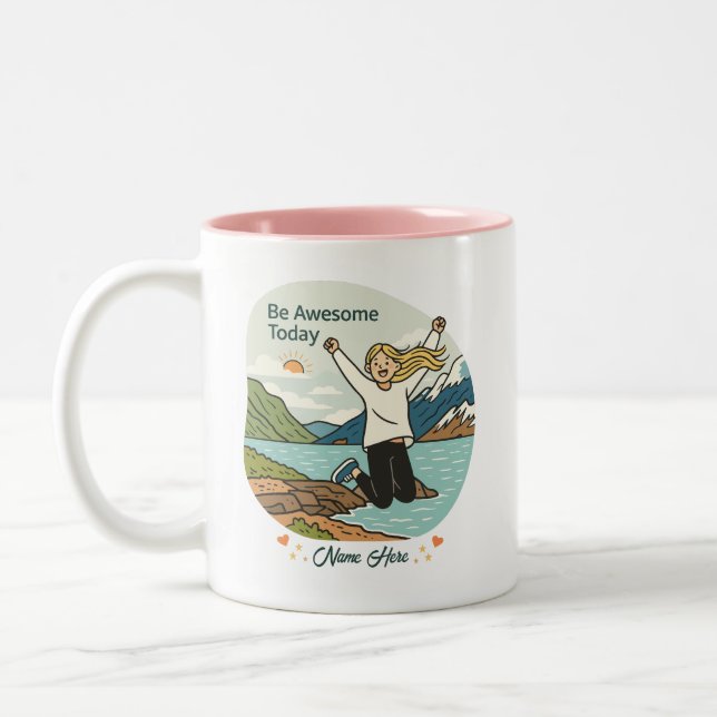 Be Awesome Today – Inspirational - Custom Name  Zweifarbige Tasse (Links)