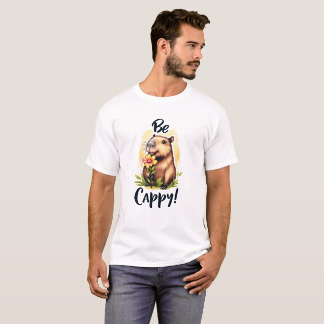 Be Cappy – Adorable Capybara with Flower Graphic T T-Shirt (Vorne ganz)