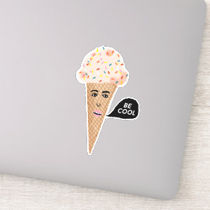 "BE COOL" Pink Ice Creme Cone Funny Illustration Aufkleber