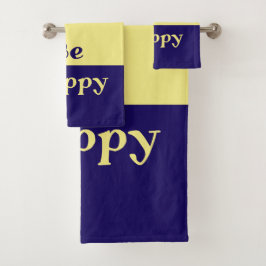 Be Happy Bath Towels (Butter Yellow & Navy Blue) Badhandtuch Set