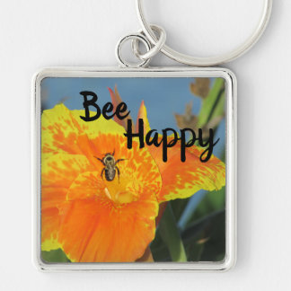 Be Happy Bee Pun Bright Orange Blume Foto Schlüsselanhänger