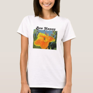Be Happy Bee Pun Bright Orange Blume Foto T-Shirt