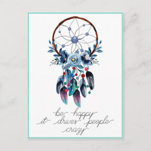 Be Happy Boho Dreamcatcher Feather Floral Postkarte