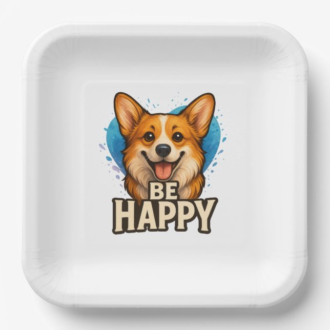 Be Happy Corgi Cute Dog Lover Design for Positive Pappteller (Vorderseite)