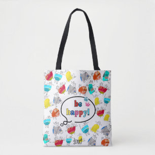 "Be Happy" farbenfrohe Gestaltung der Katze