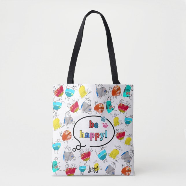 "Be Happy" farbenfrohe Gestaltung der Katze (Vorderseite)