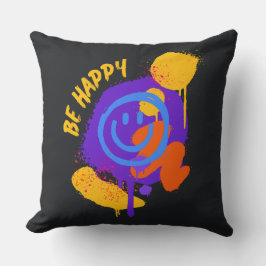 Be Happy Graffiti Smiley Colorful Street Art Kissen