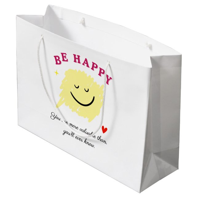 Be Happy – Motivational Gift Bag | Uplifting Quote Große Geschenktüte (Rückseite Schrägansicht)