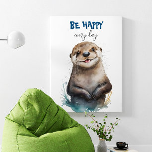 Be Happy Niedlich Watercolor Otter Kinderzimmer Poster