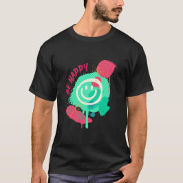 Be Happy Smiley Mint & Pink Graffiti Street Art T-Shirt