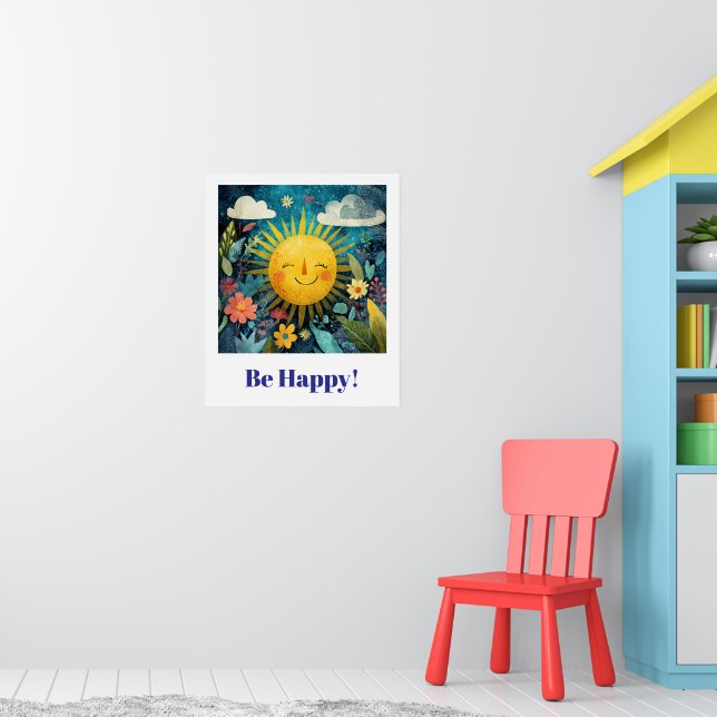 Be Happy! Smiling Sun in Garden. Poster (Kinderzimmer 1)