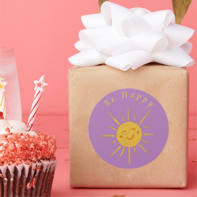Be Happy Sunshine Runder Aufkleber (Party)