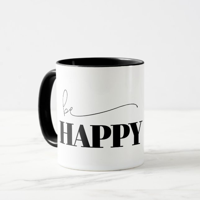Be Happy Typografy Tasse (Vorderseite Links)