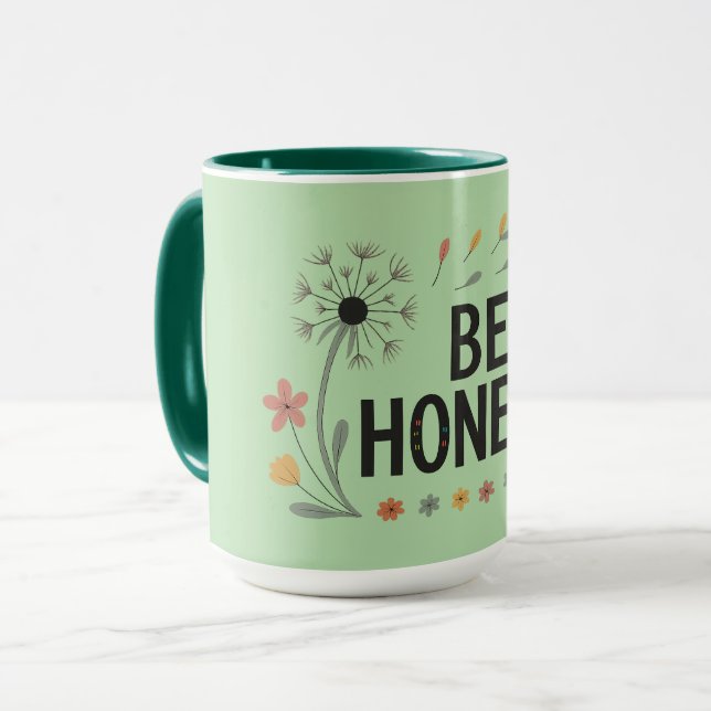 Be Honest Floral Coffee Mug | Pink Yellow Flower Tasse (Vorderseite Links)