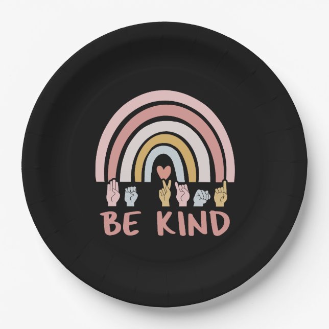 Be Kind ASL III - Amerikanische Gebärdensprache Pappteller (Vorderseite)
