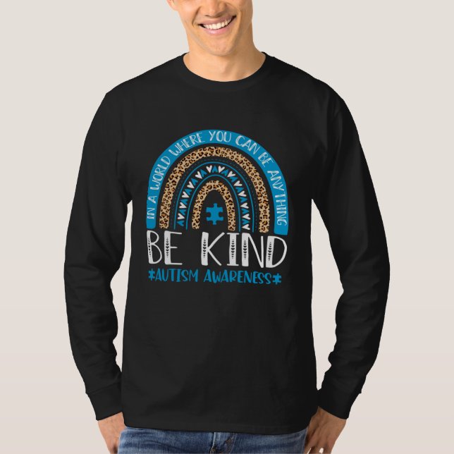 Be Kind Autism Awareness Blue Puzzle Leopard Rainb T-Shirt (Vorderseite)