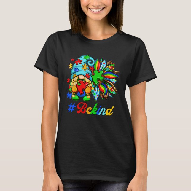Be Kind Autism Awareness Cute Gnome Puzzle Leopard T-Shirt (Vorderseite)