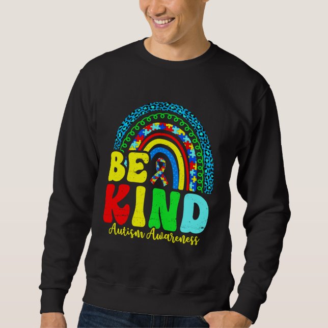 Be Kind Autism Awareness Love Heart Leopard Rainbo Sweatshirt (Vorderseite)