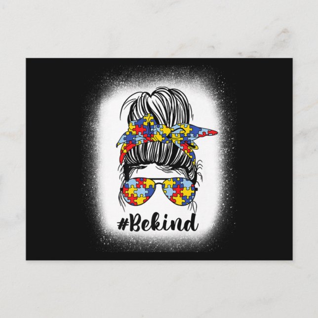 Be Kind Autism Awareness Messy Bun Mom Mother’s Da Postkarte (Vorderseite)
