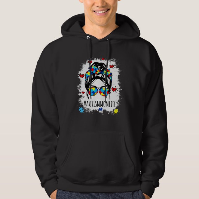 Be Kind Autism Awareness Messy Bun Puzzle Proud Au Hoodie (Vorderseite)