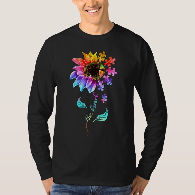 Be Kind Autism Awareness Women Girls Sunflower Puz T-Shirt (Vorderseite)
