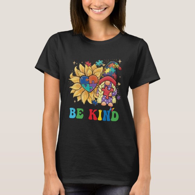 Be Kind Autism Gnomes Sunflower Autism Awareness M T-Shirt (Vorderseite)