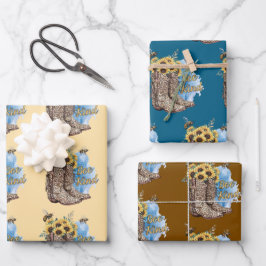 Be Kind Bees Western Cowgirl Boots Gift Wrap Paper Geschenkpapier Set