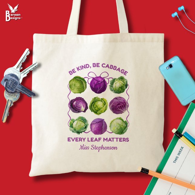 BE KIND CABBAGE Personalized Inclusive Teacher Tragetasche (BE KIND, BE CABBAGE Inclusive Class Teacher Personalized Tote Bag)