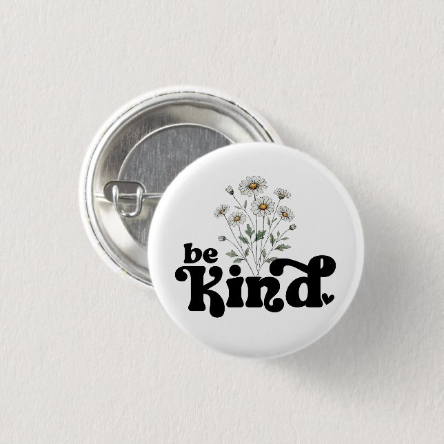 Be Kind Daisy – Minimalist Black Typography Floral Button (Vorne & Hinten)