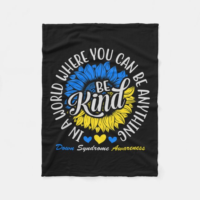 Be Kind Down Awareness Ribbon Sunflower K Fleecedecke (Vorderseite)
