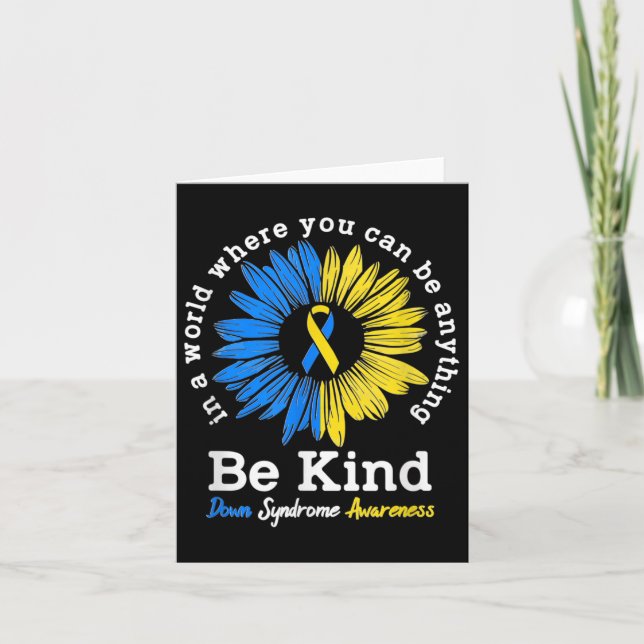 Be Kind Down Awareness Ribbon Sunflower K Karte (Vorderseite)