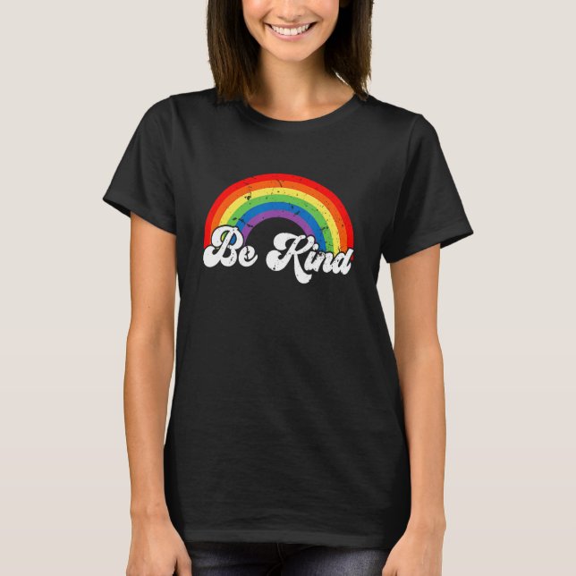 Be Kind Gay Pride LGBT Ally Rainbow Flag Retro Vin T-Shirt (Vorderseite)
