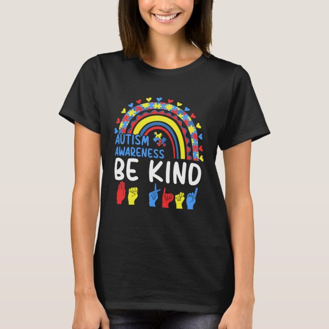 Be Kind Hand Sign Rainbow Autism Awareness Month F T-Shirt (Vorderseite)