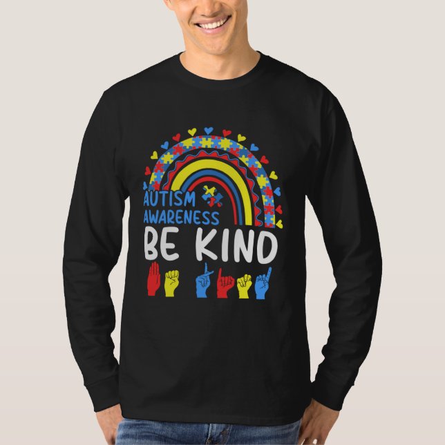 Be Kind Hand Sign Rainbow Autism Awareness Month F T-Shirt (Vorderseite)