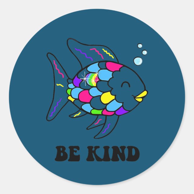 Be Kind Rainbow Fish Teacher Life Teaching Back Runder Aufkleber (Vorderseite)