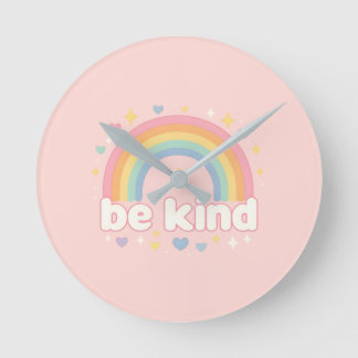 Be Kind – Rainbow Pastel Positivity Runde Wanduhr
